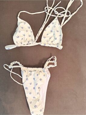 Montce Cream Bikini with Blue Floral Print